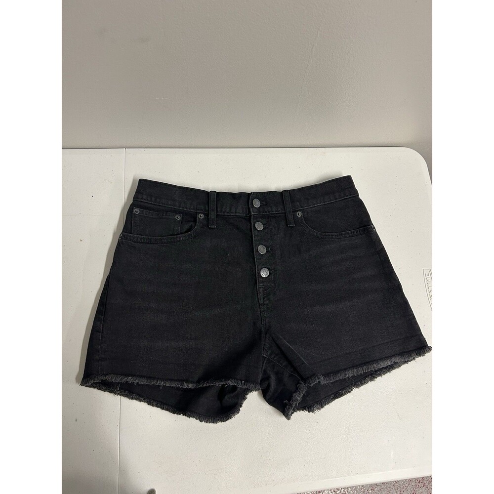 J Crew High Rise Boy Shorts 29 Black Denim Cut Off Button Fly Stretch Cotton